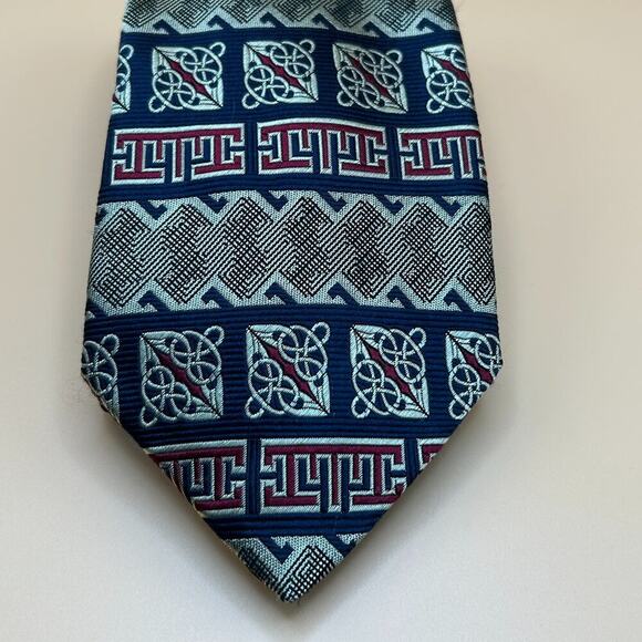 Patrick Francis Ireland Pure Silk Tie - Navy Blue, Maroon, and Silver Celtic Des - Picture 1 of 3